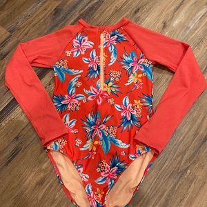 Floral long sleeved bathing suit with zipper